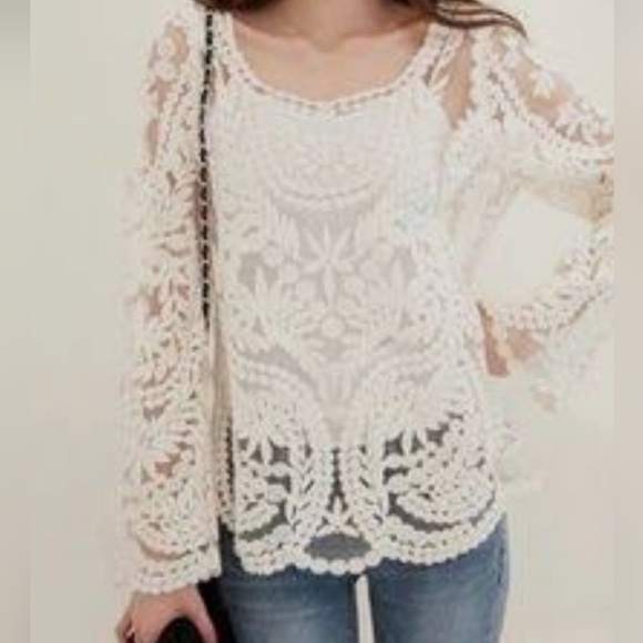 Ultra Pink Tops - NWT. Ultra Pink Boho Style White Lace Blouse With Delicate Crochet Details